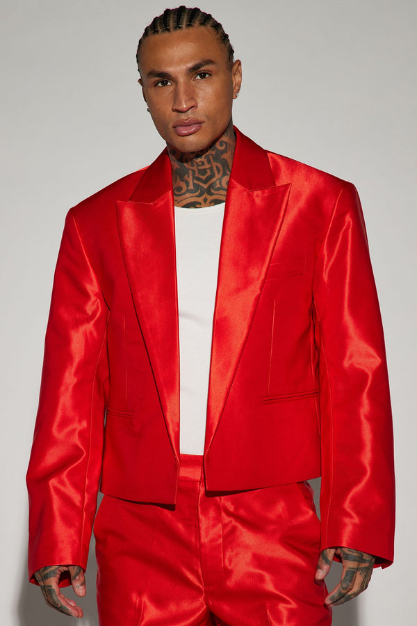 Money Routine Cropped Suit Jacket - Red