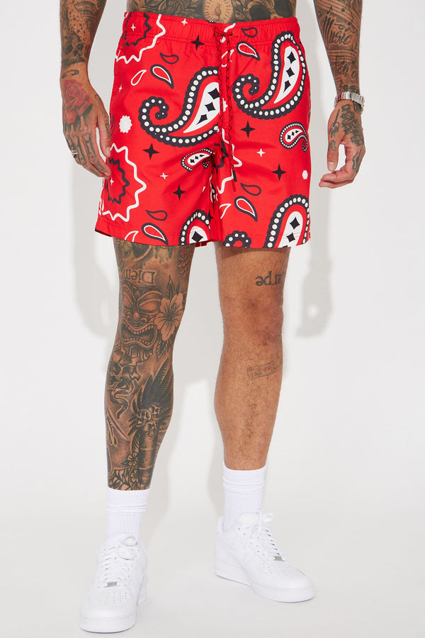 Let's Get Paisley Swim Trunk - Red